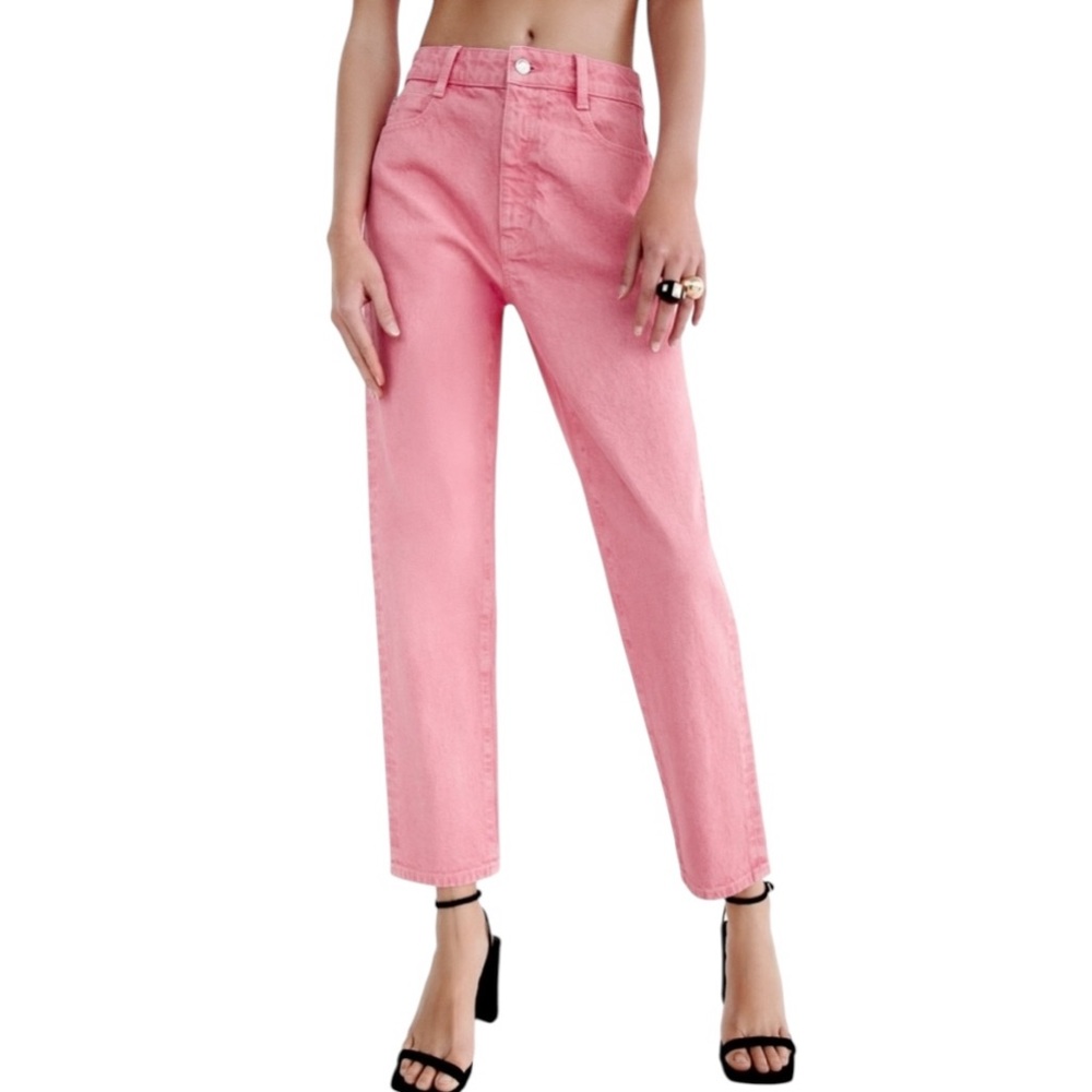 NWT Zara Pink Cropped High Waist Mom Jeans - 6